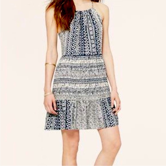 LOFT Dresses & Skirts - 🐚 NEW LOFT Navy White Tribal Geometric Print Tiered Halter Summer Dress Sz M